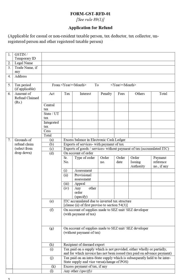 Form GST RFD 01